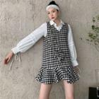 Set: Plain Shirt + Sleeveless Houndstooth Dress
