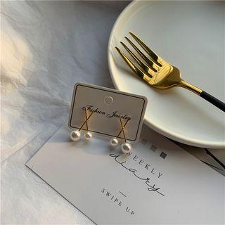 Faux Pearl Alloy Cross Earring 1 Pair - As Shown In Figure - One Size