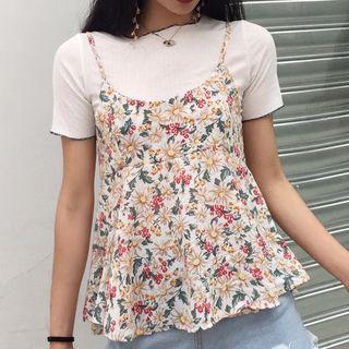 Set: Short-sleeve T-shirt + Printed Camisole Top