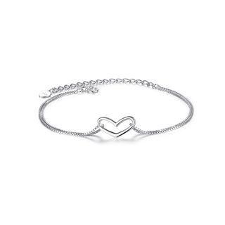 925 Sterling Silver Simple Romantic Hollow Heart Bracelet Silver - One Size