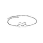 925 Sterling Silver Simple Romantic Hollow Heart Bracelet Silver - One Size