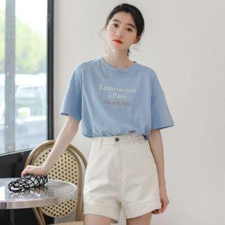 Crewneck Printed Letter Top Sky Blue - One Size