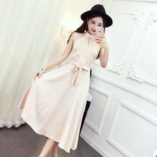 Sleeveless Tie-waist A-line Midi Dress