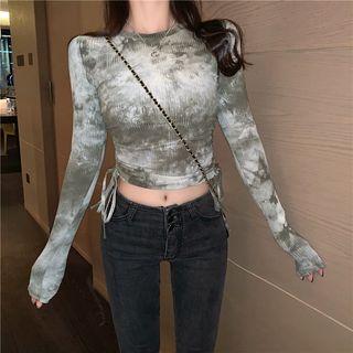 Dye Print Drawstring Long-sleeve T-shirt