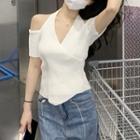 Cold-shoulder Ribbed Top White - One Size