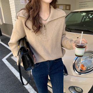 Plain Half-zip Sweater Khaki - One Size