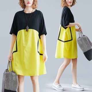 Panel Round-neck Short-sleeve Dress