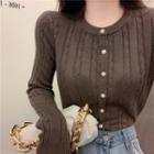 Round-neck Long-sleeve Pearl Button Knit Top