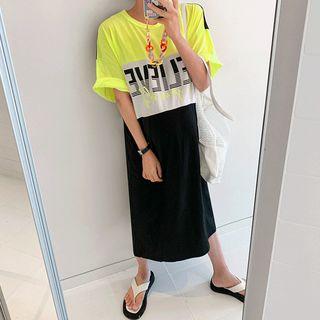 Color-block Letter-printed T-shirt Dress