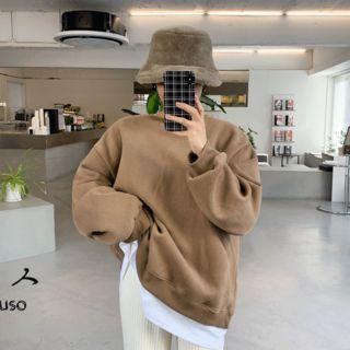 Layered-hem Fleece-lined Oversized Sweatshirt