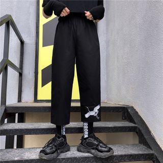 Crane Embroidered Straight-cut Pants