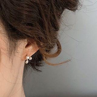 Faux Pearl Cherry Stud Earring Platinum Plating - Silver - One Size