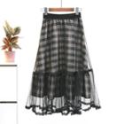 Mesh Panel Gingham Skirt Black - One Size