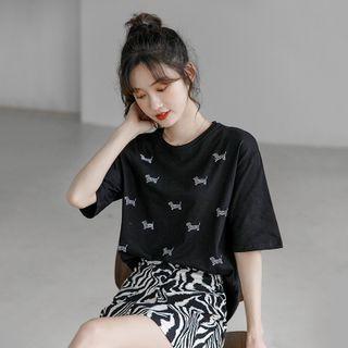 Short-sleeve Rhinestone Dog T-shirt