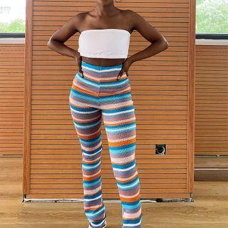 High-waist Striped Knit Straight Leg Pants