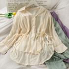 Dip-back Tie-waist Sheer Loose Shirt