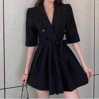 Elbow-sleeve A-line Blazer Dress