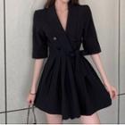 Elbow-sleeve A-line Blazer Dress