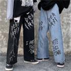 Couple Matching Lettering Wide-leg Jeans