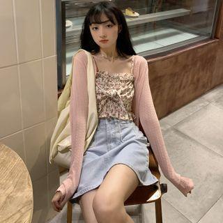 Spaghetti Strap Print Top / Cardigan