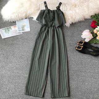 Cold-shoulder Striped Jumpsuit