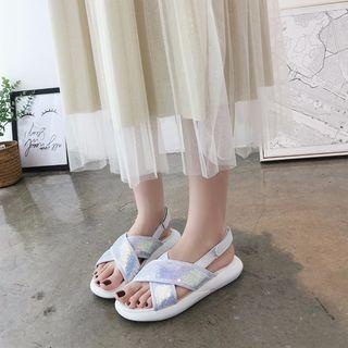 Sequined Cross Strap Sandals