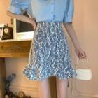 Ruffle Hem Floral Mini A-line Skirt