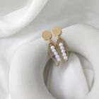 Faux Pearl Alloy Dangle Earring 1 Pair - 925 Silver - Gold & White - One Size