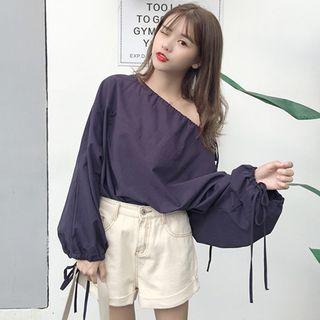 Drawstring Puff-sleeve Top