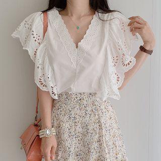 V-neck Cut-out Chiffon Top