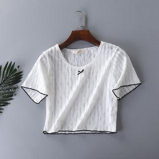 Bow Accent Short-sleeve Top White - One Size