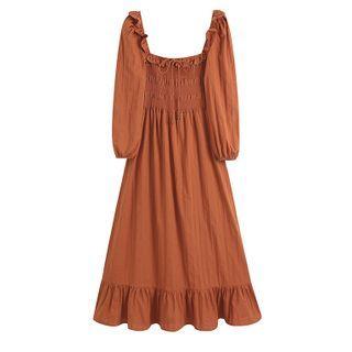 Balloon-sleeves Maxi A-line Dress