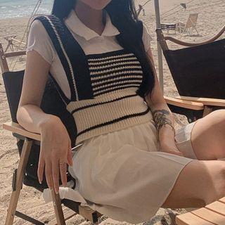 Striped Knit Tank Top Black & White - One Size