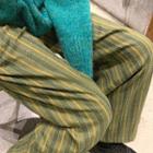 Plain Crew-neck Loose-fit Sweater / Striped Loose-fit Pants