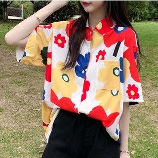 Flower Pattern Elbow-sleeve Shirt