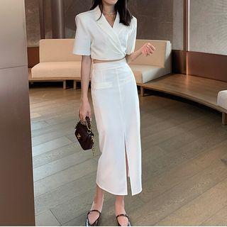 Set: Tie-strap Cropped Blazer + Midi Pencil Skirt