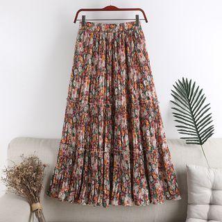 Floral Print Accordion Pleated Midi A-line Skirt