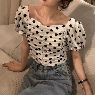 Short-sleeve Dotted Top Dotted - Black & White - One Size