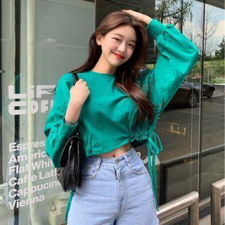 Drawstring-cuff Cropped Pullover