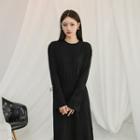 Bell-sleeve Pleated Knit Dress Black - One Size