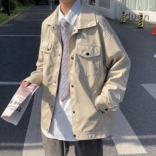 Faux-leather Loose-fit Plain Jacket