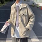 Faux-leather Loose-fit Plain Jacket