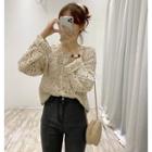 Lace Knit Long-sleeve Cardigan Almond - One Size
