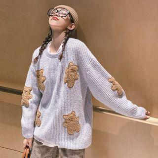 Oversize Long-sleeve Bear Printed Sweater