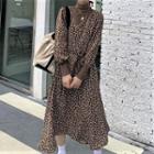 Long-sleeve Mock Two-piece Floral A-line Dress