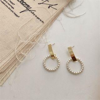 Faux Pearl Hoop Dangle Earring 1 Pair - - One Size