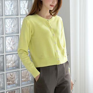 Round-neck Textured Cropped Cardigan