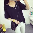 Cutout Shoulder Embroidered T-shirt