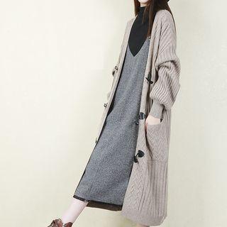 Puff-sleeve Long Toggle Cardigan