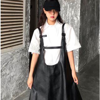 Buckle Pinafore Dress / Elbow-sleeve Shirt
